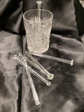 VTG 1950s. Crystal Swizzle sticks or Cocktail Stirrer’s set/6 & Glass